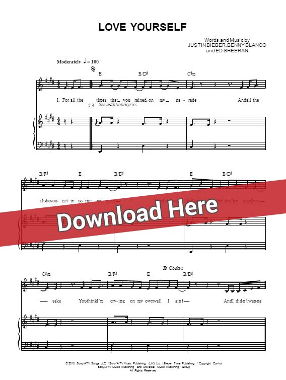 justin bieber, love yourself, sheet music, piano notes, score, chords, download, keyboard, guitar, tabs, klavier noten, partition, how to play, learn