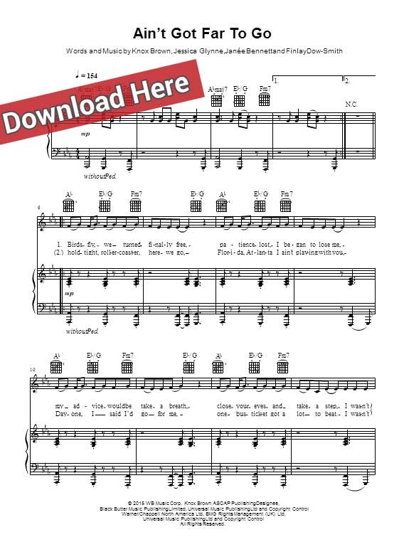jess glynne, ain't got far to go, sheet music, piano notes, score, chords, download, keyboard, guitar, tutorial, lesson, how to play, learn, klavier noten, partition